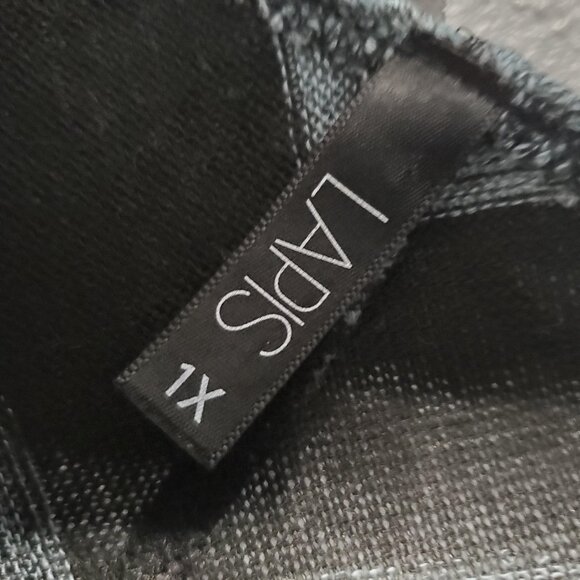 Lapis Women's Plus Size Round V Neck Delaney Stripe Top, Blue, Black & Gray - Picture 5 of 6